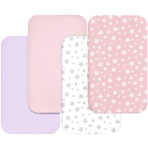 lot 12266 image: Bassinet Sheets for Baby Boys Girls 4 Pack(33 x 20), Compatible with AirClub, Mika Micky, Baby Delight, Dream On Me, Koola, AMKE and Other Rectangle Bassinet Mattress, Pink (Used)