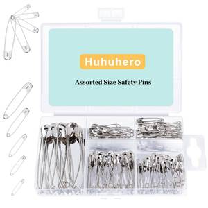 lot 12270 image: Huhuhero 160Pcs Safety Pins, Large & Small Safety Pins for Clothes Sewing Craft, 5 Assorted Sizes Sharp Edge Pins Bulk, Art and Craft Supplies (Sliver)