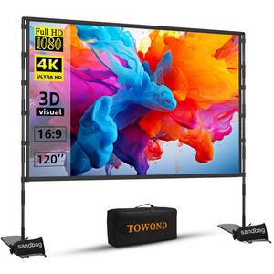lot 13107 image: TOWOND Projector Screen and Stand, 120 inch Outdoor Projector Screen Indoor, Portable Movie Screen 169 4K Front Rear Projection Screen with Carry Bag Wrinkle-Free Design for Home Backyard Theater