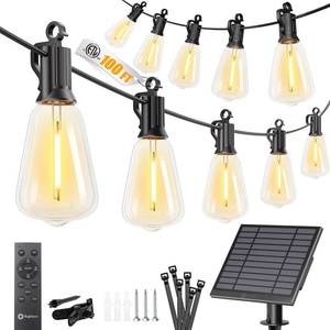 lot 13110 image: Brightown 100FT Solar String Lights Outdoor Waterproof, Patio Lights with Remote & Timer, USBSolar Powered Dimmable Outdoor Lights, 312 LED Bulbs for Backyard Garden Camping Party