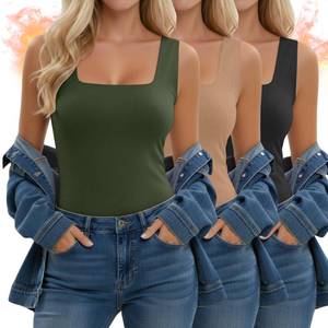 lot 14111 image: Velvelhall 3 Pack Womens Thermal Tank Tops, Fleece Lined Raw Hem Sleeveless Tops Camisole Warm Square Neck Base Layer Vest(Black, Nude, Army Green,Medium)