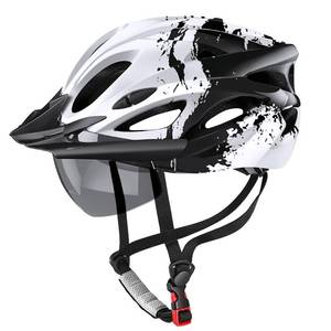 lot 14142 image: Bike Helmet with USB Rechargeable LED Light Detachable Goggles and Sun Visor, Mountain & Road Bicycle Helmets for Men Women Adult Cycling Helmets (BlackWhite)