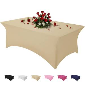 lot 14147 image: Famstar Table Cloth Champagne 4FT Spandex Tablecloth for Rectangle Fitted Table Cloths Stretch Covers Washable Wrinkle Free Tablecloths for Festival Camping Picnic Wedding Party