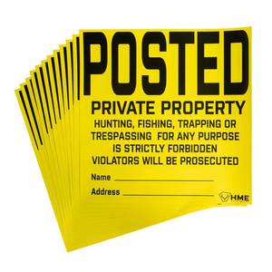 lot 14151 image: HME Durable No Tear Vinyl 11 x 11 Protecting Posted Private Property Signs - 12 Sheets Per Pack, Clear Straightforward Message