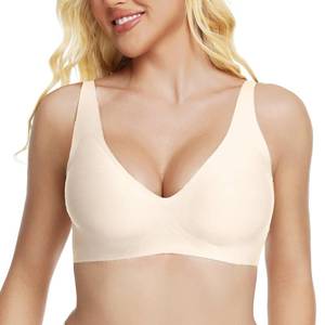 lot 14158 image: Jelly Wireless Bra for Women Deep V Push Up Seamless Bras Comfortable Plunge No Underwire Bra with Adjustable Straps Everyday Bras Nude