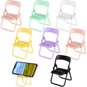 lot 14165 image: Flutesan 7 Pcs Mini Folding Chair Cell Phone Stand Desktop Foldable Mobile Phone Holder Folding Chair Cradle for Desk (Candy)