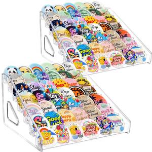 lot 14183 image: 2 Pack Button Pins Display Case, 7-Tier Acrylic Badge Storage Large Capacity Button Pins Organizer Stand for Nail Polish, Greeting Card, Sunglasses