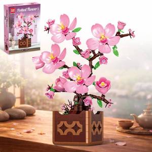 lot 14188 image: Pink Peach Cherry Blossom Building Block Set and Vase 632 pcs, Compatible with Lego Flowers Bonsai Tree Kit, Plant Botanical Home Decor Gift for Valentines Mothers Day Anniversary Adults Kids Age 6