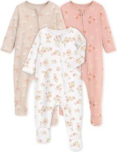 lot 14192 image: Yoofoss Baby Pajamas 100% Organic Cotton Baby Sleepers for 0-3 Months Boys Girls Clothes, 3-Pack Soft infant Toddler Footed PJs with Mitten Cuffs, Zipper Footies Pajamas
