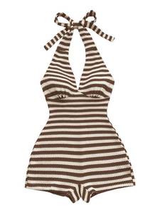 lot 14193 image: Verdusa Womens Striped Halter Rompers Backless Summer Short Romper