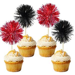 lot 14195 image: Gyufise 30Pcs Foil Firework Cupcake Toppers Sparkle Tinsel Cake Toppers Tinsel Drink Cake Decoration Cocktail Picks for Birthday Wedding Graduation Party Supplies Black Red
