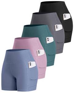 lot 14202 image: LZYVOO Biker Spandex Shorts Women, High Waisted Tummy Control Workout Yoga Shorts with Pockets(5 BlackDgreyTealBluePink-2XL)