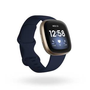 lot 14203 image: Fitbit Versa 3 Health & Fitness Smartwatch with GPS, 247 Heart Rate, Alexa Built-in, 6 Days Battery, Midnight BlueGold, One Size (S & L Bands Included)