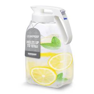 lot 14204 image: QuickServe Large Airtight Pitcher - 3L (101oz), Heat Resistant, BPA-Free SAN Plastic, One Touch Open & Close, Space-Saving, Made in Japan - White