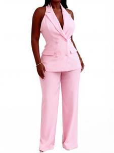lot 14208 image: Women 2 Piece Suit Set Sleeveless Casual Business Pants Suiting Two Piece Outfit Professional Office Work Pantsuits Set Pink XL