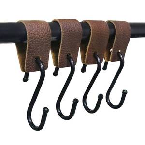 lot 14216 image: ZZLZX Leather S-Hooks 4PCS Brown S Shaped Hangers for Kitchen, Bathroom, Bedroom and Office, Camping Hook