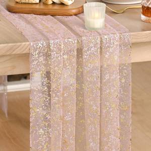 lot 14219 image: Artoid Mode Gold Gauze Pink Table Runner 120 Inch 10FT, Glitter Metallic Foil Sheer Dining Wedding Anniversary Holiday Birthday Table Decor for Home Party