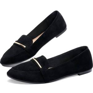 lot 19405 image: Obtaom Womens Pointy Toe Loafer Flat Comfortable Faux Suede Work Shoes,Cute Penny Loafer Slip On Ballet Flat(Black US9)