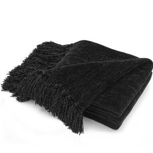 lot 19422 image: RECYCO Chenille Throw Blanket for Couch, 60x80, Black
