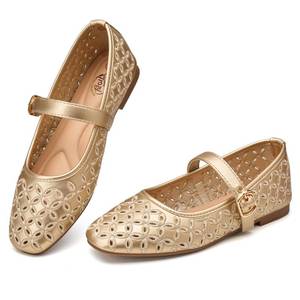 lot 19423 image: Trary Mary Jane Shoes Women, Hollow Flats for Women, Ballet Flats Shoes Round Toe Mary Jane Flats, Gold Flats Shoes Dressy Comfortable Size 8