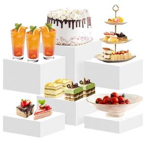 lot 19425 image: 6 PCS Buffet Risers and Stands (3,4,5,6,7,8), Food Risers for Buffet Table, Acrylic Nesting Risers with Hollow Bottoms, Display Stand Shelf for Party, Catering, Desserts, Jewelry & Collectibles (white)
