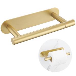 lot 20424 image: Brushed Gold Self Adhesive Toilet Roll Paper Holder No Drill for Bathroom