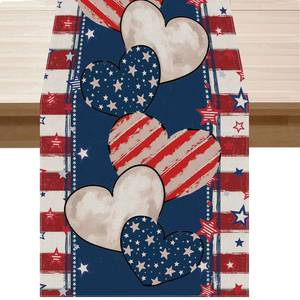 lot 20435 image: ZAEW 4th of July Table Runner Stripe Stars Heart Memorial Day Independence Day Patriotic America Table Decoration Home Kitchen Dining Indoor Holiday Farmhouse Decor 13x72 Inch