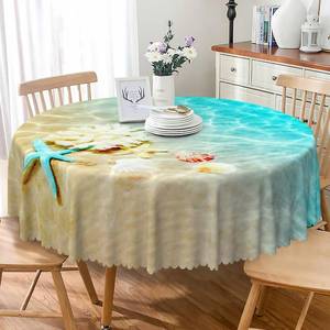 lot 20470 image: TTQYFNM Ocean Beach Round Tablecloth 42 Inch Starfish Seashells Coral on The Summer Beach Table Cloth Spill Proof and Oil Proof Fabric Table Cover for Kitchen Dining Room Indoor Outdoor Use