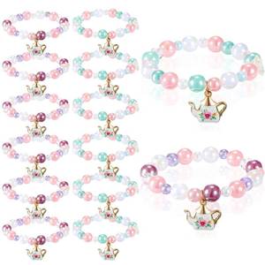 lot 20484 image: Ecally 12 Pcs Tea Party Favors Bracelet Bulk Tea Pot Beaded Easter Bracelet Party Supplies Pendant Accessories Princess Decorations for Kids Girl
