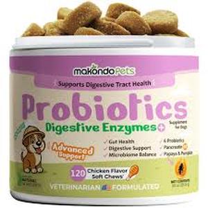 lot 12187 image: Makonda Pets Probiotics Digestive Enzymes 120 Chicken Flavor Soft Chews