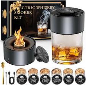 lot 14134 image: Electric Whiskey Smoker Kit, Rechargeable Cocktail Smoker with 6 Wood Chips, Flameless Heating System, Old Fashioned Drink Smoker Kit, Bourbon Whiskey Gifts for Men,Dad,Husband