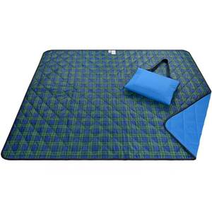 lot 1918 image: Roebury Beach Blanket Sand Proof & Outdoor Picnic Blanket - Water Resistant, Large Mat for Camping or Travel. Washable, Foldable, Easy Carry Compact Tote Bag (GreenBlue Plaid)