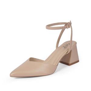 lot 1921 image: QIY Nude Heels for Women Pumps Chunky Heel Strappy Sandals, 8.5