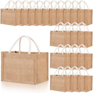 lot 1924 image: Cunno 24 Pcs Burlap Tote Bag Mini Jute Reusable Waterproof Bag with Handles Small Blank Canvas for Wedding Beach DIY Gift(Classic,9.06 x 6.3 x 5.12)