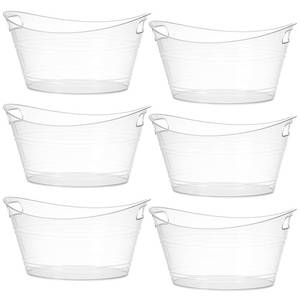lot 1931 image: Patelai 6 Pcs Ice Buckets Bulk, Plastic Ice Buckets with Handles, Oval Storage Tub, Large Capacity Drink Tub for Party Bar Wine Beer Champagne Beverage Bottle Cooler(4.5 Liter,Clear)