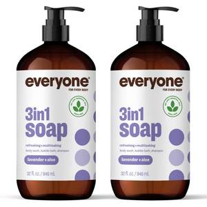 lot 1934 image: Everyone 3-in-1 Soap, Body Wash, Bubble Bath, Shampoo, 32 Ounce (Pack of 2), Lavender and Aloe, made with Essential Oils for Men and Women