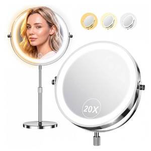 lot 1935 image: Dienmern Lighted Makeup Mirror, 1X20X Double-Sided Magnifying Vanity Mirror with Lights, 360° Rotation, 5000mAh Rechargeable Adjustable Brightness with 3 Colors for Dorm, Living Room, Women Gift