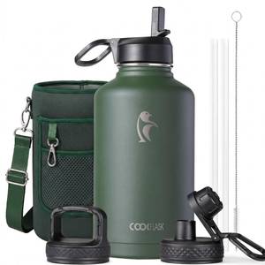 lot 1938 image: Coolflask Half Gallon Water Bottle Insulated with Straw & 3 Leakproof Lids
