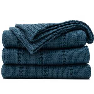 lot 1945 image: RECYCO Cable Knit Throw Blanket, Navy Blue, 60x80