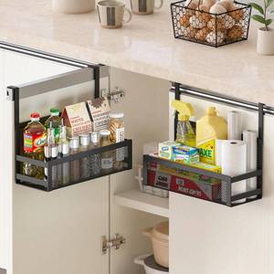 lot 1946 image: SHINEWON Hanging Kitchen Baskets Fine Mesh Wire Storage Basket Over Cabinet Door Organizer No Drilling Required for Kitchen Bathroom Office, 2 Smalls, Black