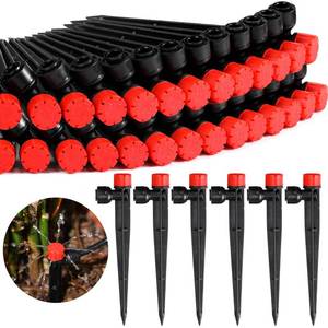 lot 1950 image: Rossesay 100 Pcs Drip Irrigation Emitters for 14 Irrigation Tubing Adjustable Water Flow Drip Emitters with Stake Drip Irrigation System Irrigation Drippers with 360 Degree Sprayer for Garden Patio