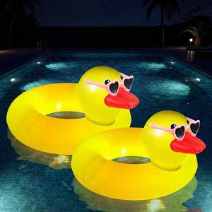 lot 1975 image: Hungdao 2 Pcs Light up Funny Duck Pool Floats Glow Large Rubber Ducks Floatie Tube Inflatable Duck Swimming Ring for Summer Beach Swimming Pool Carnival Birthday Party Supplies (Sunglasses)