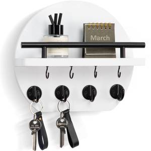 lot 1982 image: Nekon Key Holder for Wall - 9.8 Inch Apartment Wall Decor with Shelf and 8 Key Hooks, Circular Wood Key Hanger for Home Decor (White)