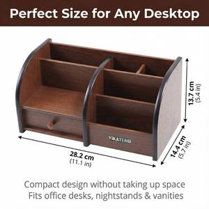 lot 1997 image: YIKATEND Wooden Desk Organizer with Drawer, Multi-Compartment Desktop Storage for Office Supplies, Remote Control, Phone, Makeup & Accessories
