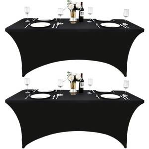lot 2319 image: ZarzaaSik 2-Pack 6ft Black Spandex Table Covers for Rectangle Standard Folding Tables - Wrinkle Resistant Stretch Tablecloths - Ultimate Fitted Table Protector for Parties, Trade Shows, Banquet