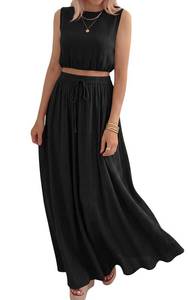 lot 2323 image: PRETTYGARDEN Womens Summer 2 Piece Skirts Sets Crewneck Sleeveless Tops Elastic Waist Long Skirt Set Beach Vacation Outfits (Black, Medium)