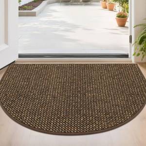 lot 2349 image: BEQHAUSE Dirt Trapper Door Mat 24 x 36 Half Circle Non Slip Rug, Brown