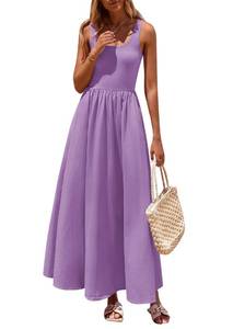 lot 2383 image: PRETTYGARDEN Womens Summer Casual Scoop Neck Sleeveless Long Dresses Tank Top Patchwork Aline Swing Maxi Dress with Pockets (Purple,X-Large)