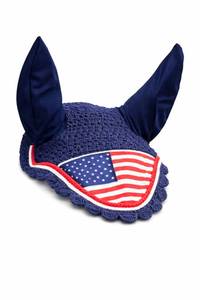 lot 2397 image: Zainee Sports Horse Ear Bonnet USA Flag Breathable Crochet Fly Bonnet with Stretch Lycra Ears Patriotic 4th of July Riding Bonnet for Horses Equestrian Riding Accessory (Navy Blue, COB)
