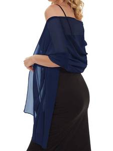 lot 2398 image: Womens Shawls and Wraps for Evening Dresses, Sheer Chiffon Wedding Party Scarves Shrug Cape (Navy Blue)